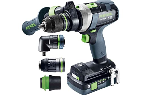 Festool Akku-Schlagbohrschrauber TPC 18/4 5,0/4,0 I-Set/XL QUADRIVE (mit Akkupacks, Schnellladegerät, Werkzeugfutter, Schnellspannbohrfutter, Zusatzhandgriff, Winkelvorsatz,Bitkassette), im Systainer – Bild 3