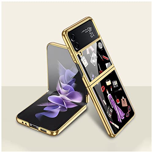 for Samsung Galaxy Z Flip 4 2022 Case Marbling pattern 9H Reinforced Glass Shockproof Cover for Samsung G alaxy Z Flip 4 5G Golden(Gold 6)