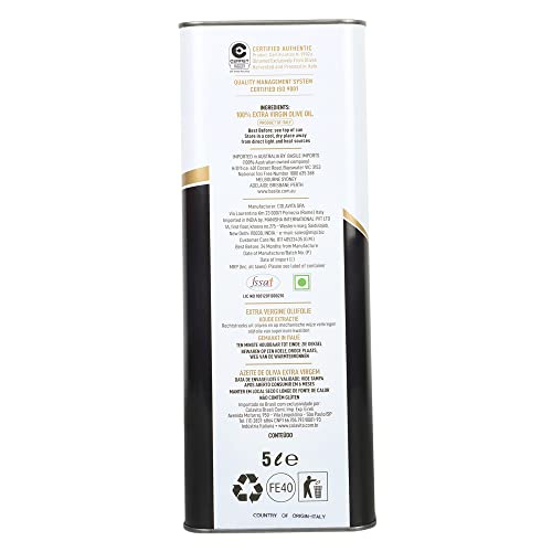 Image of Colavita Extra Virgin Olive Oil (5L) | 'Certified Italian' | Imported from Italy | Ideal for Cooking, Salad Dressings and Marinades | Cold Pressed Oil from Italian grown Olives | Tin Can Pack