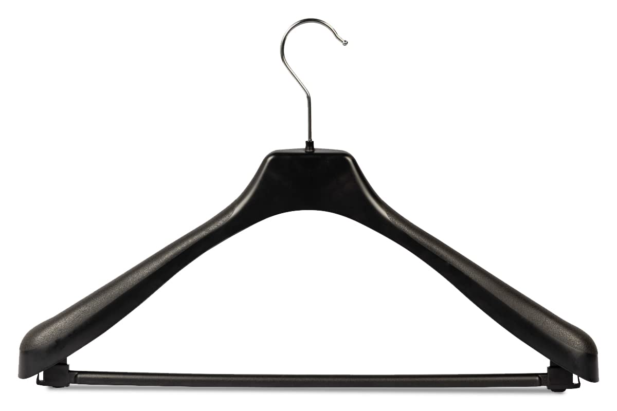 Kleiderbügel 20 Stück Anzugbügel 2- Teiler Jackenbügel Sakkobügel EU 45 cm Schwarz mit Hosensteg | Blazer | Kunststoff | 360° drehbarer Haken| Anti-Rutsch | Schwarz | breite Schultern