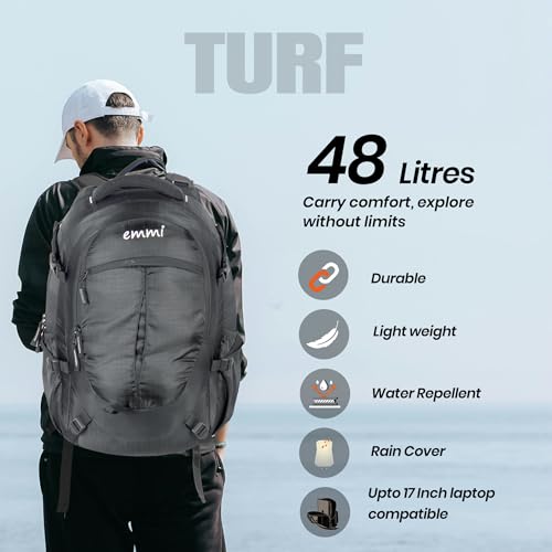 Image of Emmi Turf Backpack for Men and Women 48 L | Travel Bags for Camping and Hiking | Lightweight Outdoor Backpack With Water Bottle Holder |Stylish and Adjustable Travel Rucksacks | 18 Months Warranty