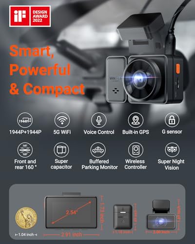 Image of Vantrue E2 Dash Cam Front and Rear with Voice Control, 2.7K + 2.7K Dual Dash Camera for Cars, WiFi, GPS, STARVIS Night Vision, Buffered Parking Mode, G-Sensor, 2.45 inch IPS, 160, WDR, Support 512GB