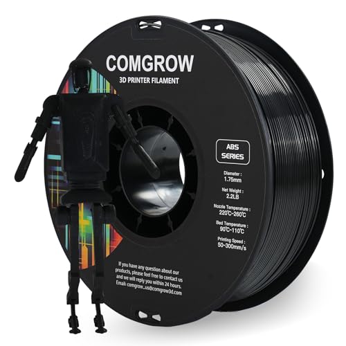 Image of Comgrow ABS 3D Printer Filament, 1.75mm, Heat Resistant, 1kg, Black, 1.75mm Diameter, 1lb Weight, Acrylonitrile Butadiene Styrene Material, Strong and Durable, Dimensional Accuracy + /- 0.02mm