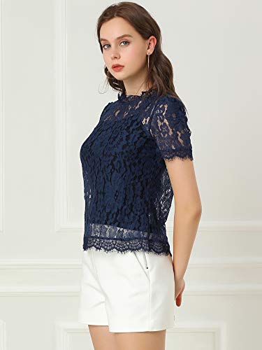 Allegra K Women's Lace Floral Scalloped Trim Top #TOP19