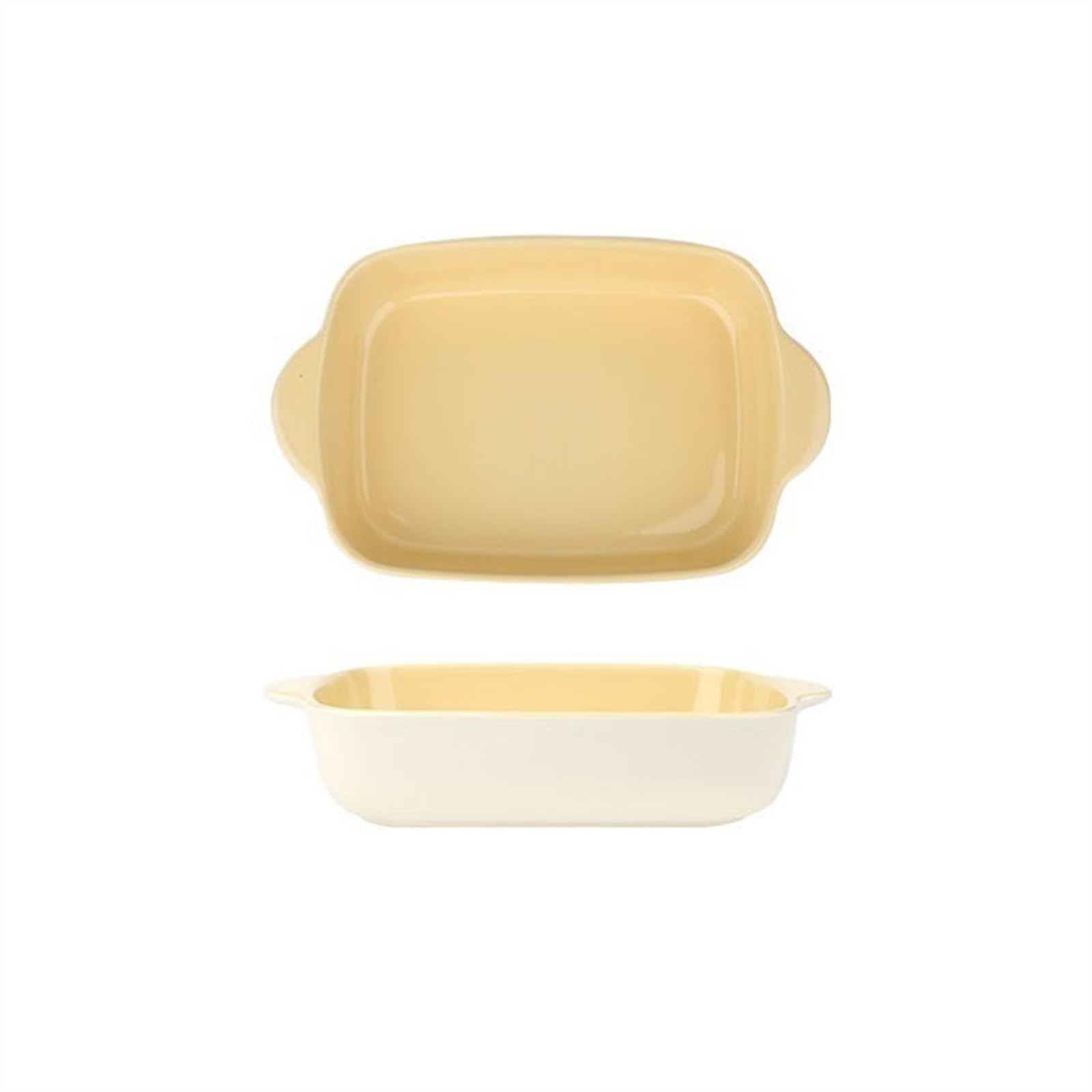 OLSKFUH Kitchen Baking Pan Cheese Baked Rice Bowl Oven Special Plate Rectangular Vegetable Bivalve Ceramic Cooking,Yellow-6.8inches