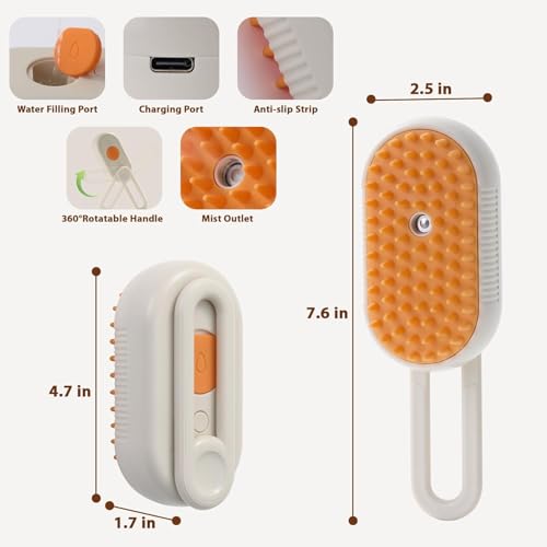 Image of 4 in 1 Cat Steam Brush for Shedding, Rechargeable Steam Cat Brush With Rotating Handle, for Massaging and Cleaning Shedding Pet Hair, for Cats Dogs(Cream)