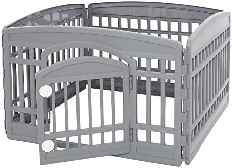 Iris Ohyama, Dog playpen/Puppy Pen, Whelping Box, Door with Latch, Clips for Easy Assembly and Disassembly, Weather-Resistant, for Dog, Rabbits - Pet Circle CI-604E, Iron Grey