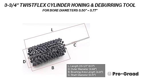 Image of 3-3 /4 inch 240 Grit Silicon Carbide TwistFlex Cylinder Hone, Fits 3.5 inch- 3.77 inch | Flexible Cylinder Honing, Deburring, Cross-Hatch Finishing Tool for Mild Steel, Stainless, Cast Iron, Softer Ferrous Metals