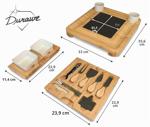 Miniatura 6 de Durawe Company Set Tabla De Queso De Bambú Y Cuchillos, Cuencos De Cerámica Y Abrebotellas Bandeja Queso 100 Madera Orgánica, Tabla Charcutería