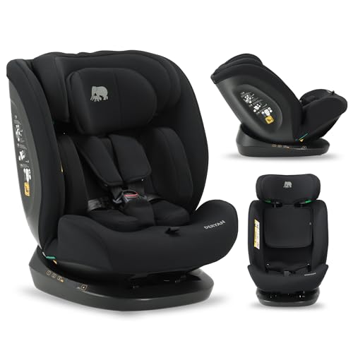 Silla de coche para niños Deryan Clyde i Size (40 150 cm), 0 12 años, 0 36 kg, Montaje con cinturones de seguridad, reposacabezas y respaldo ajustables, reductor e inserto lingual, R129 (Negro)