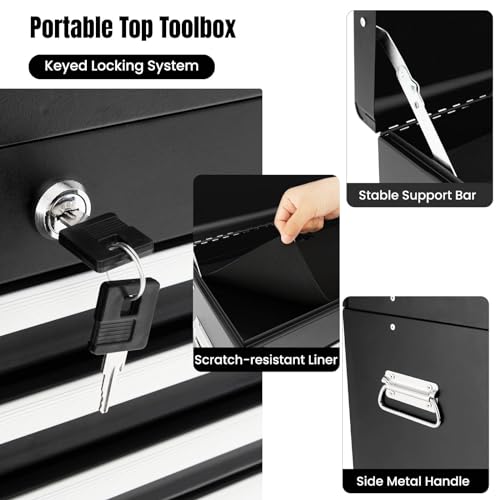 GiantexUK 2-in-1 Tool Cabinet on Wheels, Rolling Lockable Metal Tool Chest Storage Box with Detachable Top Cabinet, 6 Drawers & Hooks, Heavy-duty Toolbox Trolley for Garage Workshop (Black) 7 GiantexUK 2-in-1 Tool Cabinet on Wheels, Rolling Lockable Metal Tool Chest Storage Box with Detachable Top Cabinet, 6 Drawers & Hooks, Heavy-duty Toolbox Trolley for Garage Workshop (Black) - Image 7