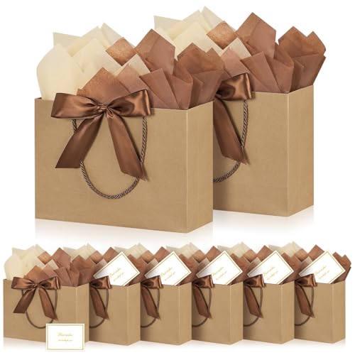 BBLIKE Geschenktüten Geschenktüte mit Henkel - 8 Geschenktasche + 8 Grußkarten + 8 Sydney Paper, Geschenktaschen, Geschenkverpackung für Geburtstag, Geschenk, Feier, Hochzeit,(Braunes Kraftpapier)