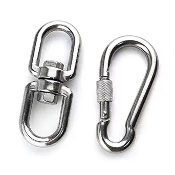M10 Stainless Steel Double Ended Swivel Ring Eye Hook and M10 Spring Snap Hook Hook for Marine Mooring Swivel Hanging Hammock Rotating Device
