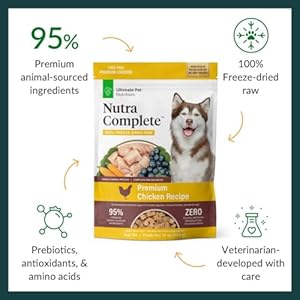 ULTIMATE PET NUTRITION Nutra Full Uncooked Freeze Dried Canine Meals, Veterinarian Formulated with Antioxidants, Prebiotics & Amino Acids (1 Pound, Hen)