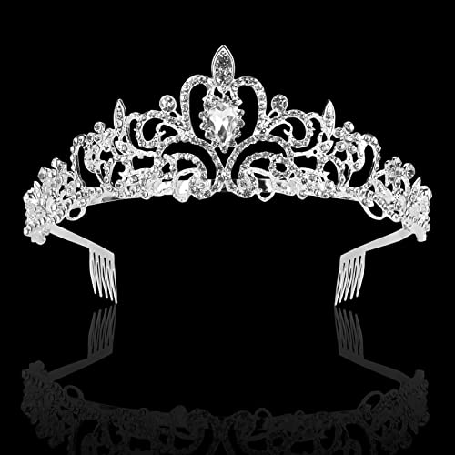 INGRINC Tiara Crown with Comb for Women,Crystal Birthday Crown Tiara for Girls,Rhinestones Princess Tiara Girls Crown Headband,Queen Crown Bridal Tiara Hair Crown Accessories for Valentine Birthday Party Bridal Wedding Prom Cosplay