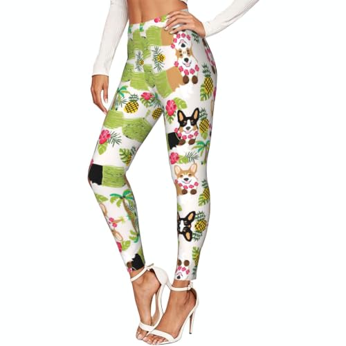 Leggings premium Corgi con estampado tropical de piña y acabados suaves de gimnasio