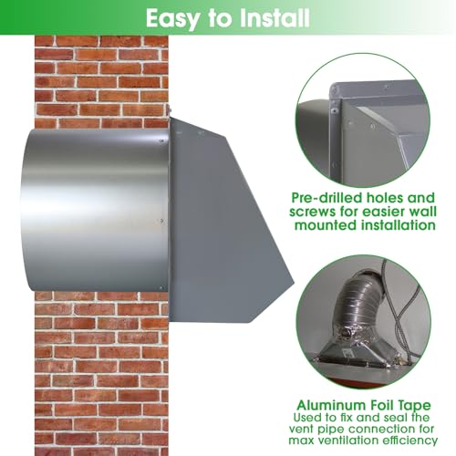 Image of 6 Inch Hooded Wall Vent with Screen and Damper,6 Inch Exhaust Vent Cover Cap for Outdoor Kitchen Range Hood Dryer Ventilation,Outside Wall Mount Extractor for House Air Exhaust,Galvanized Steel,Gray