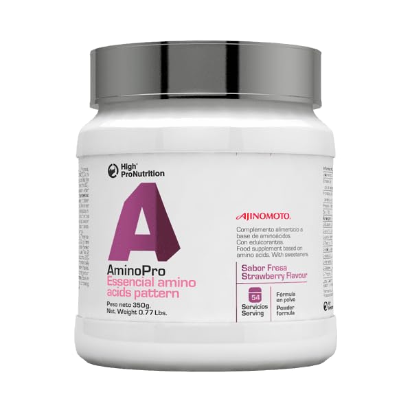 Highpro nutrition Amino Pro polvo|350 grs|(l-leucina, l-valina, l-isoleucina, l-lisina, l-fenilalanina, L-treonina, l-metionina, l-triptófano y l-histidina|altamente purificados (Fresa)