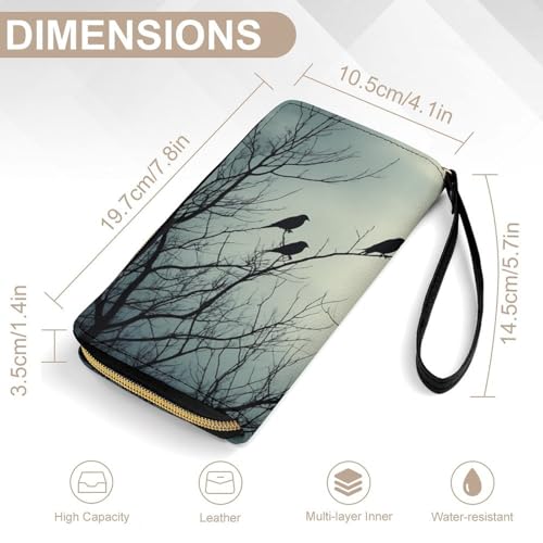 Women's Black Crow Raven Bird Art PU Leather Wallet, Large Capacity, Credit Card Holder, Coin Pocket, Ideal for Everyday2