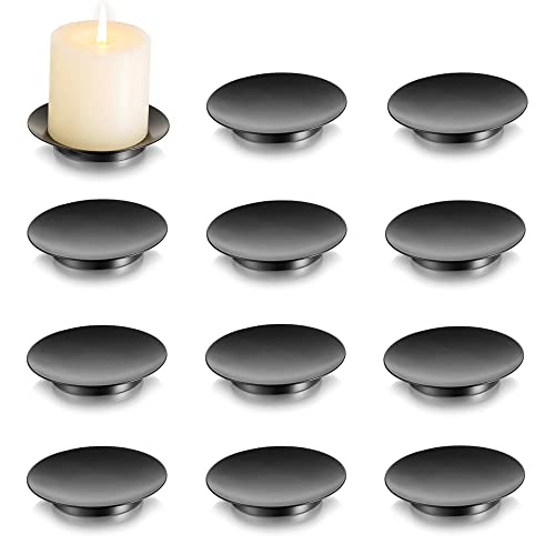 Inweder Portavelas Candelabros para Velas Decorativos - Juego de 12 Negro Candelabro Porta Velas Redondo de Hierro de 11cm para Velas de Pilar Soportes para Velas Decoración Hogar Halloween Navidad Cover