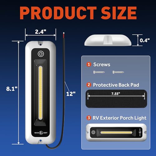 8 Inch RV Lights Interior with Smart Touch Control, LED Utility Awning Light White 6000K, IP68 Waterproof Aluminum for RV Trailers Travel Campers Cabinet SUV Truck MPV Hallway — view 6