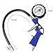 Tire Inflator Pressure Gauge with Hose and Quick Connect Plug, Blue
