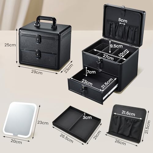 Boîte de rangement de maquillage verrouillable avec miroir
