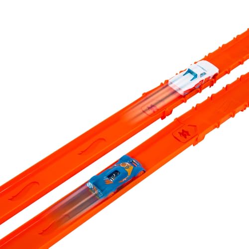 Image of Hot Wheels Track Creator 2-Car Deluxe Pack with 2 1:64 Scale Die-Cast Toy Vehicles, 25 Feet of Different Length Speed Snap Track & Connectors​​​​​