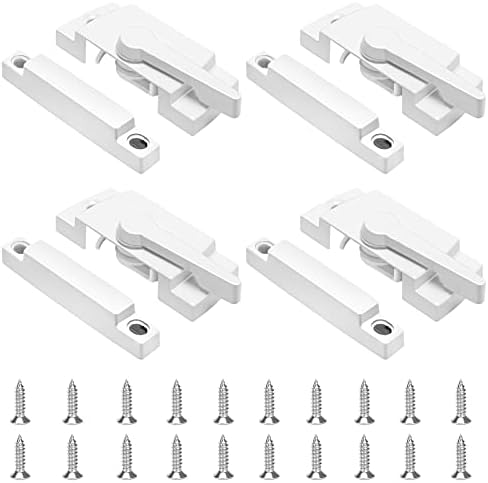 4 Pack Sash Locks Laelr Window Sash Lock with Keeper Diecast Construction Sliding Window Sash Lock Vertical Sliding Sash Lock Hole Center Window Locks for Sliding Windows Double Hung Windows (White)