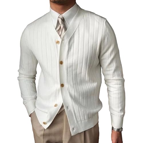Men's Button Knitted Ribbed Cardigan Sweater Long Sleeve V Neck Knit Sweaters Casual Fall Winter Tops