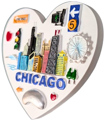 Imán decorativo corazón Chicago skyline y Bean miniatura 3