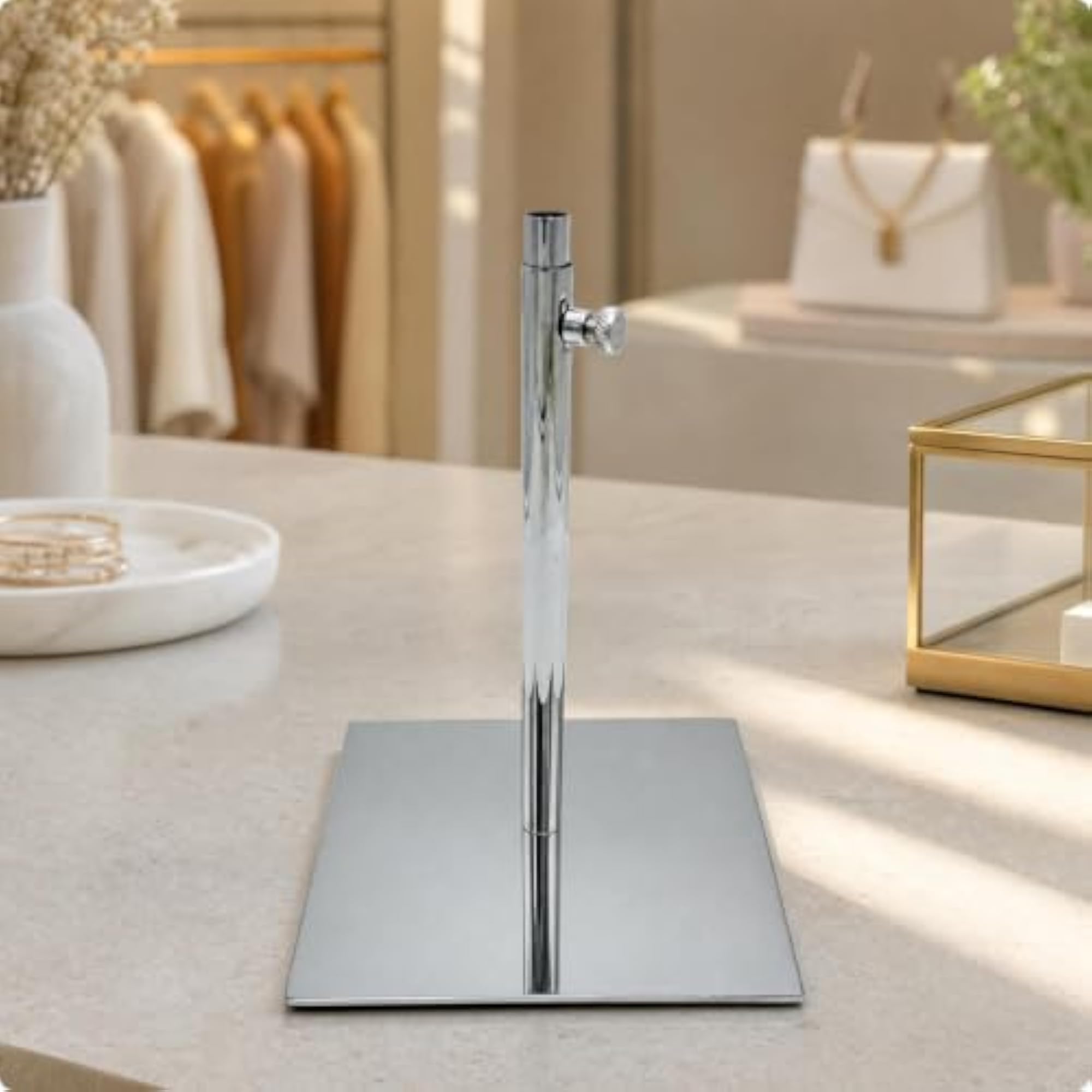 Square Display Stand Base with Adjustable Metal Post