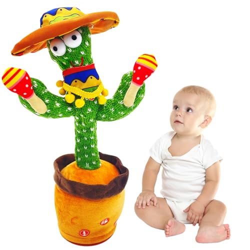 SANJOIN Dancing Talking Cactus Toy for Baby Toddler, Boys Girls Gifts Singing Mimicking Cactus Toy Recording Repeating What You Say Cactus Baby Toy with 120 English Songs (Cactus-Druming) - Thumbnail 4