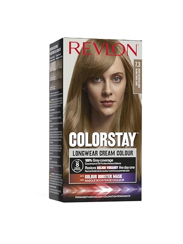 Revlon Colorstay Tinte Pelo Mujer, Coloración Permanente de larga duración, Incluye mascarilla potenciadora del color, Hasta 8 semanas de color, Tono 7.3 Rubio Dorado