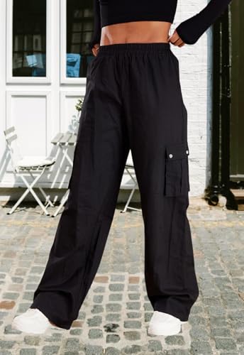 FairBeauty Women's Cargo Pants Straight Wide Leg Pants High Waisted Casual Y2K Streetwear Trousers3
