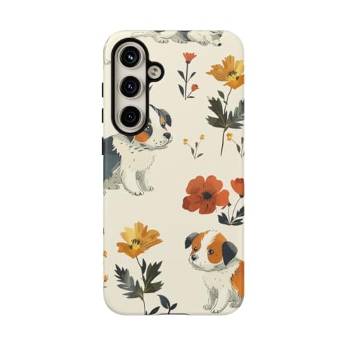 Coque Samsung S24 Plus chiot et fleurs - Protection rigide mate