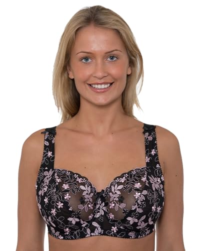 Undercover Ladies Floral Embroidered Bra LG900 Black (Pink Flowers) 38J