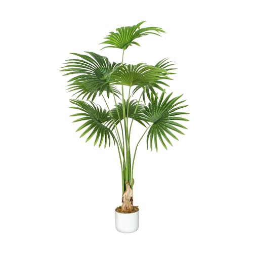 mcc direct Artificial Fan Palm Tree, 140cm Tall Large Decorative Artificial Plant with Plastic Planter and Artificial Moss for House Bedroom Office Garden Store Decoration