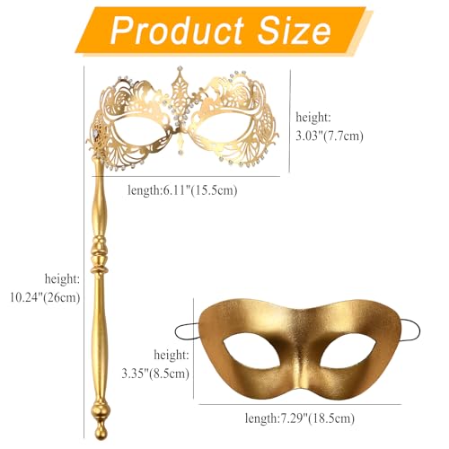 Masque de bal masqué avec bâton et finitions strass chics - 5