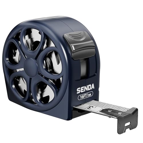 SENDA 16FT/5m Hollow Tape Measure Retractable Measuring Tape with Waterproof & Sandproof Design 19mm Wide Scale for Home Industrial DIY Woodworking (16FT)