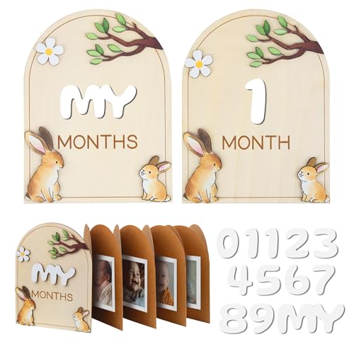 GAGILAND 3 Pcs Baby Monthly Milestone Cards Wooden Monthly Baby Milestone Sign Newborn Photo Props Gender Neutral Gift Baby Announcement Discs for Boy & Girl