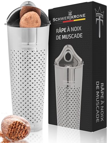 Schwertkrone Râpe à Muscade 11 cm Acier Inoxydable avec Rangement - Râpe a Noix de Muscade - Pratique pour Râper Muscade, Chocolat et Citron