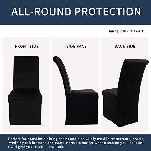Colorxy Velvet Stretch Chair Covers For Dining Room, Soft Removable Long Solid Dining Chair Slipcovers Set Of 4, Black #TOP2