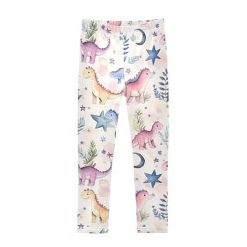 Wusikd Cartoon Dinosaurs Girls' Leggings Toddler Doodles Watercolor Kids Yoga Pants Dance Active Tights 6T Multi