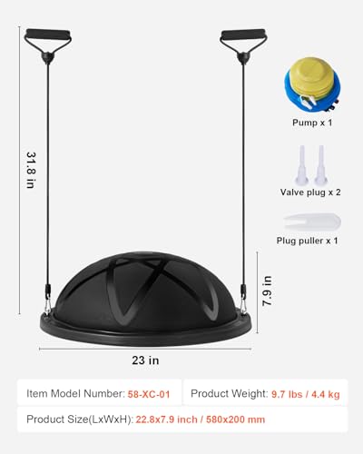 Image of VEVOR Half Exercise Ball Trainer, 23 /26 inch Balance Ball Trainer, 1500lbs Capacity Stability Ball, Yoga Ball with Resistance Bands & Foot Pump, Strength Fitness Ball for Home Gym Full Body Workout
