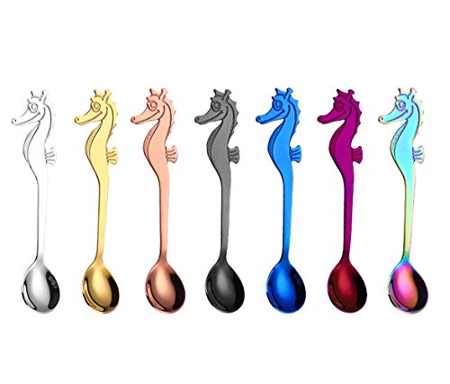 BOLLAER Seahorse Coffee Spoon (7 Pcs), 304 Creative Stainless Steel Spoons, Coffee Spoons, Stirring Spoons,Sugar Spoons, Ice Cream Spoons, Dessert Spoons,Tea Spoons