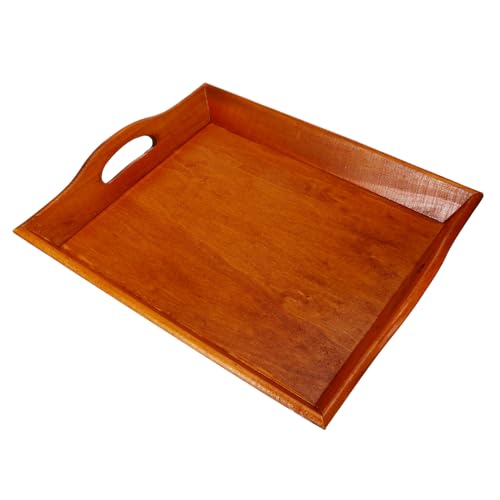 LALAFINA 深色実木製長方形トレー 食事やティー用サービスプレート 滑り止め設計 おしゃれ収納トレイ ホーム レストラン対応