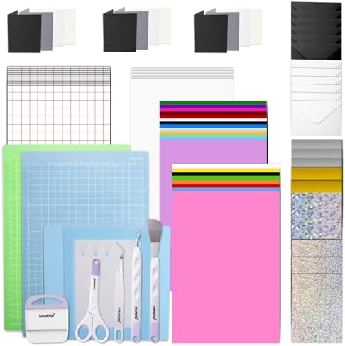 HAWERSI Ultimate Accessories Bundle Compatible with Joy Xtra,Makers and All Explore Air,79pcs Craft Starter Kit with Heat Transfer Vinyl,Permanent Adhesive Vinyl,Card Kit,Card Mat,Weeding Tools