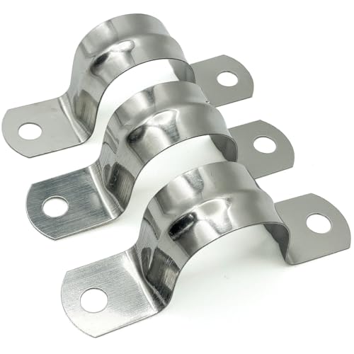 3/4 inches 50Pcs Rigid Pipe Two Hole stainless steel U-shaped pipe card Tension Clips 304 Stainless Steel Heavy Duty Pipe Fasten Holder-Secures Conduit Silver, (25MM)