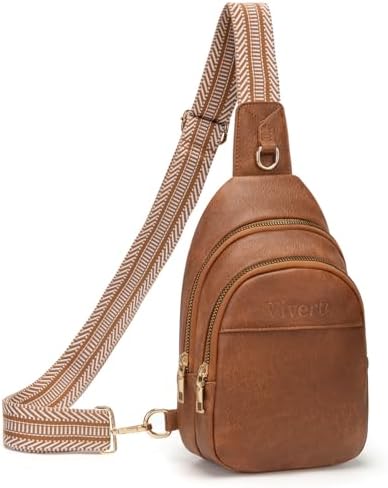 Viverte Bolsa tiracolo feminina pequena de couro, pochete transversal para mulheres, Marrom, Medium